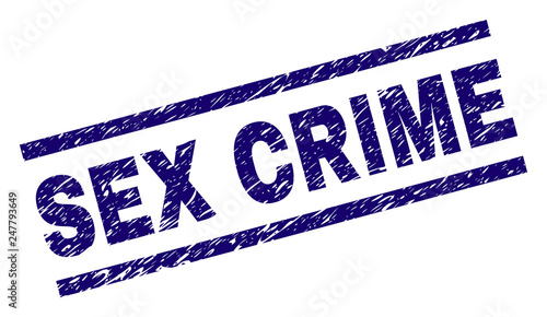 SEX CRIME seal imprint with grunge style. Blue vector rubber print of SEX CRIME caption with dirty texture. Text caption is placed between parallel lines.