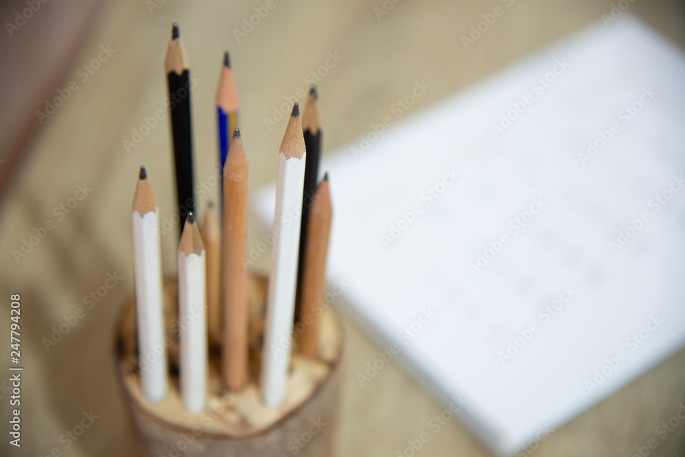 Group of pencil on table. Group of pencil on table.