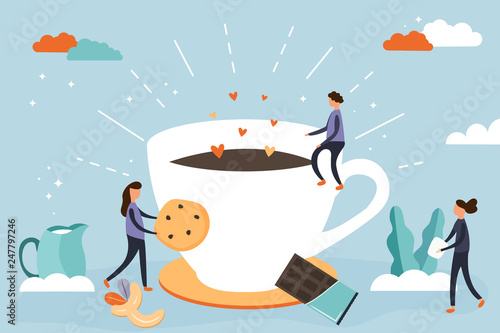 Coffee break with flat people. Menu Template.