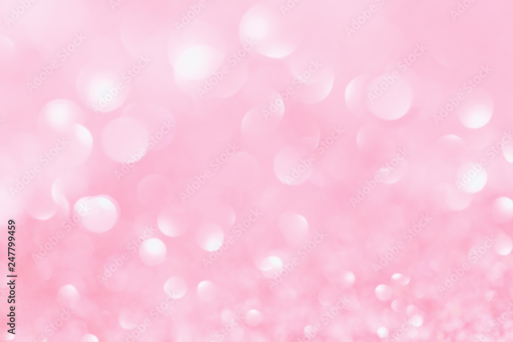 Abstract tender pink glitter light bokeh. Feminine holiday and festive party background