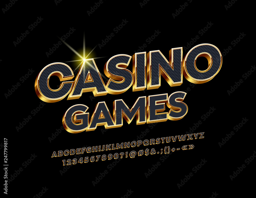 Vector Chic Emblem Casino Games. Black and Golden Alphabet Letters, Numbers and Symbols. Luxury Font. Vector Chic Emblem Casino Games. Black and Golden Alphabet Letters, Numbers and Symbols. Luxury Font.
