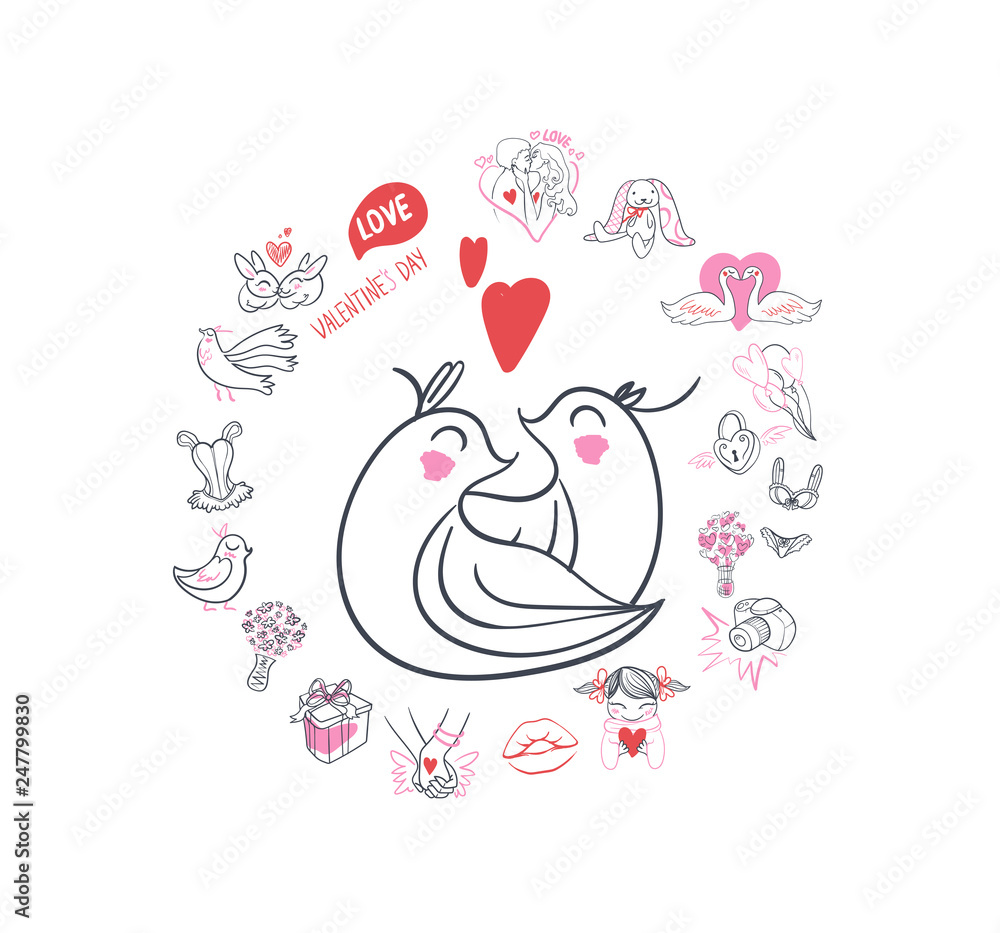 Collection of hand drawn Valentine day doodle. Valentine's day special pack design elements sets. Perfect for invitation cards and page decoration. Collection of hand drawn Valentine day doodle. Valentine's day special pack design elements sets. Perfect for invitation cards and page decoration.