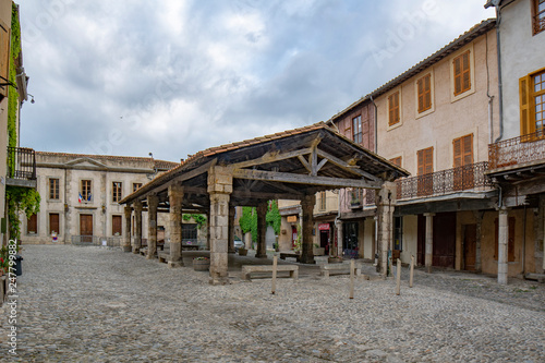 Lagrasse village in southern France on a cloudy day