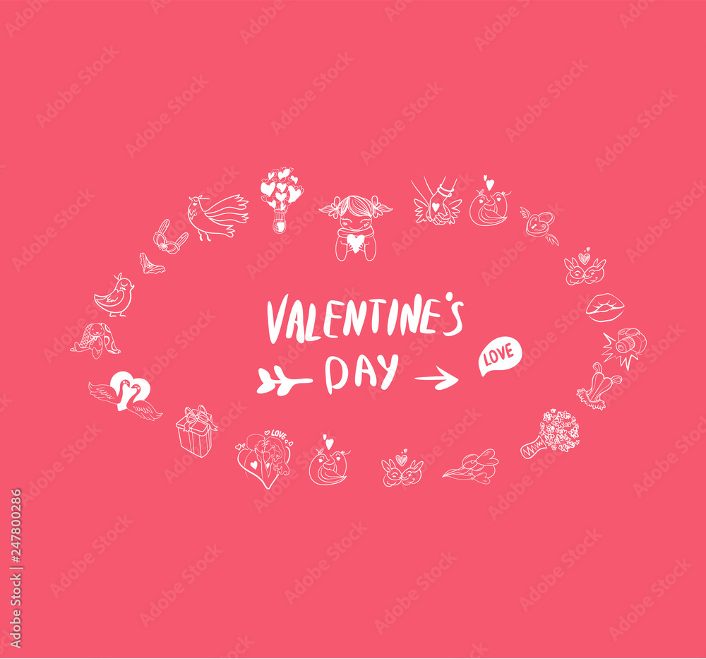 Collection of hand drawn Valentine day doodle. Valentine's day special pack design elements sets. Perfect for invitation cards and page decoration.