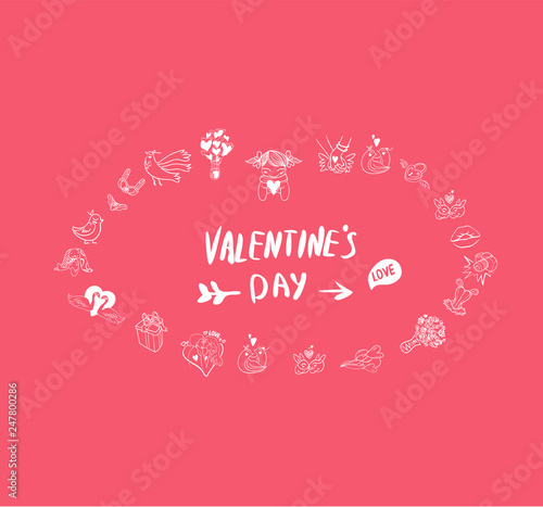 Collection of hand drawn Valentine day doodle. Valentine s day special pack design elements sets. Perfect for invitation cards and page decoration.