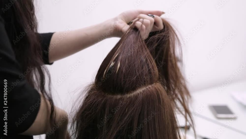 Hairdresser for hair styling client in the beauty salon close-up Hairdresser for hair styling client in the beauty salon close-up