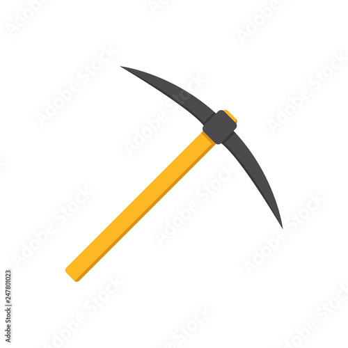 A wooden pickaxe with an iron tip.The tool that miners manually extract the minerals in the mine.Mine Industry single icon in cartoon style vector symbol isolated on white background