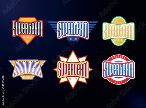 Sport emblem typography set. Super team hero logotype sticker for your t-shirt. Mega collection