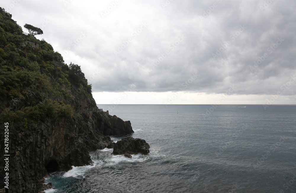 Cliffs along the Mediterranean sea in Cinque Terre, Italy.