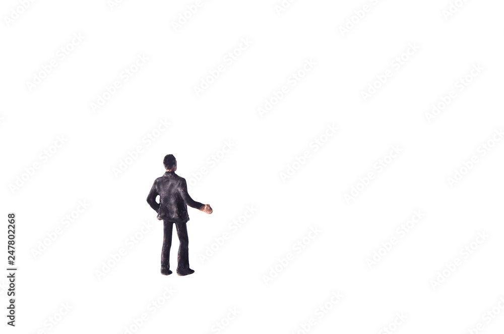 Photo Back pose miniature figure toys Black Hair Businessman isolated on white for compositing use isolated on white Photo Back pose miniature figure toys Black Hair Businessman isolated on white for compositing use isolated on white
