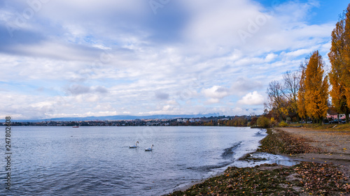 An autumnal view on Lake Geneva from Preverenges, Switzerland