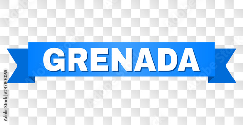 GRENADA text on a ribbon. Designed with white caption and blue tape. Vector banner with GRENADA tag on a transparent background.