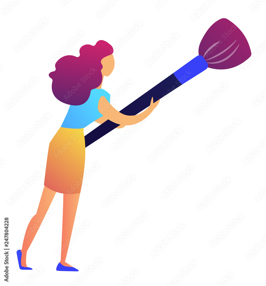 Professional makeup specialist holding a big brush for applying makeup vector illustration Professional makeup specialist holding a big brush for applying makeup vector illustration