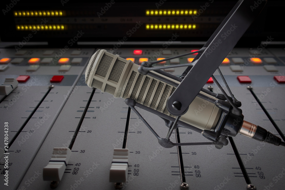 Professional microphone in radio studio Professional microphone in radio studio