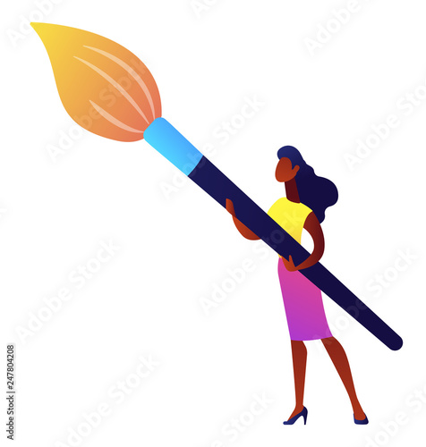 Professional makeup artist holding a brush for applying makeup vector illustration