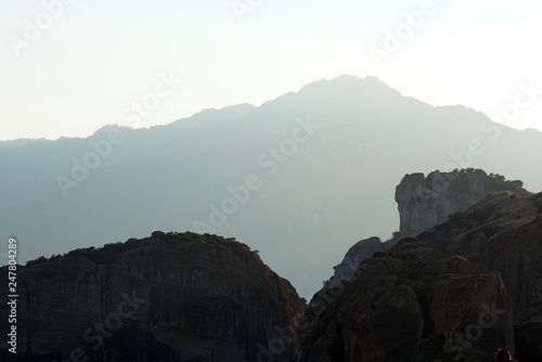 The rocky formations at sunset in Meteora always create effects of lightning