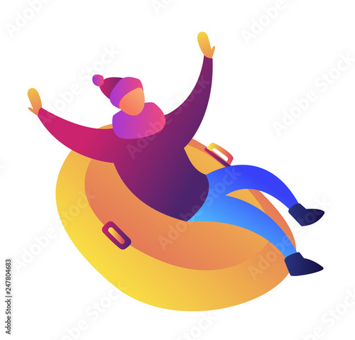 Man enjoys riding snow rubber tubing vector illustration
