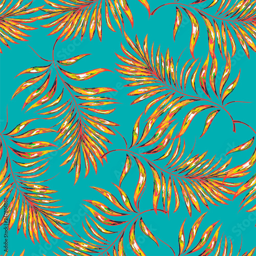 Seamless pattern of a tropical palm tree  jungle leaves. Vector floral pattern.