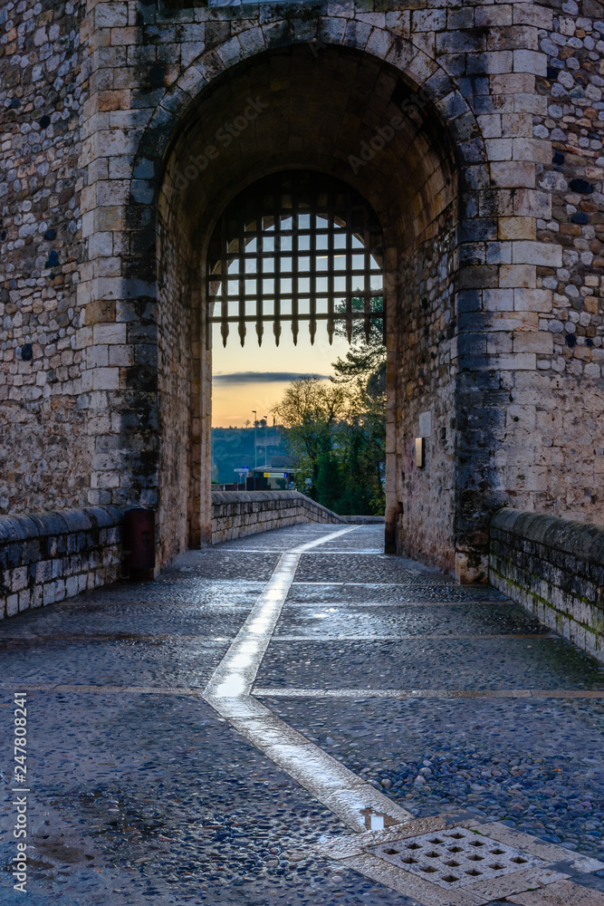 Gate at the Medieval Bridge of Besalu (Catalonia, Spain)