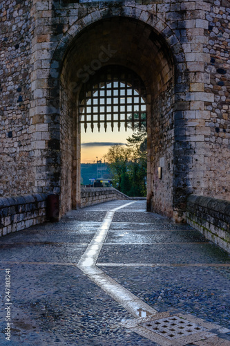 Gate at the Medieval Bridge of Besalu  Catalonia  Spain 