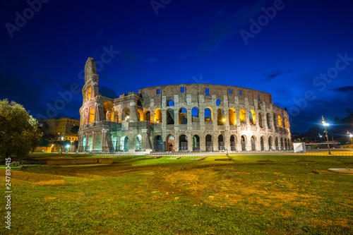 The Colosseum illuminated at night in Rome  Italy