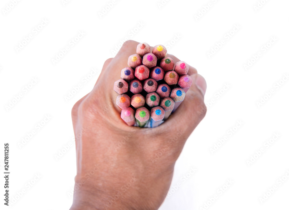 Hand Holding Color Pencil Isolated On White Hand Holding Color Pencil Isolated On White