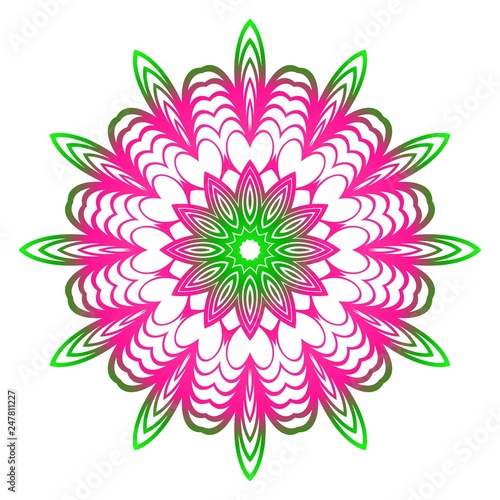 Anti-Stress Therapy Pattern. Mandala. For Design Backgrounds. Vector Illustration. Can Be Used For Textile  Greeting Card  Coloring Book  Phone Case Print. Gradient green  pink color