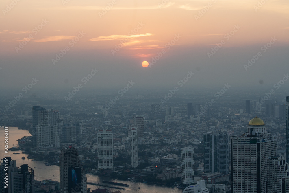 Sunset in Bangkok city 