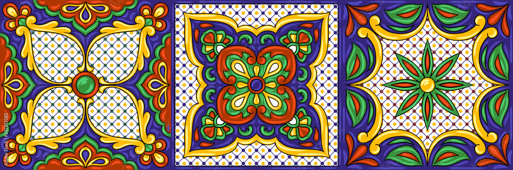Mexican talavera ceramic tile pattern. Ethnic folk ornament.