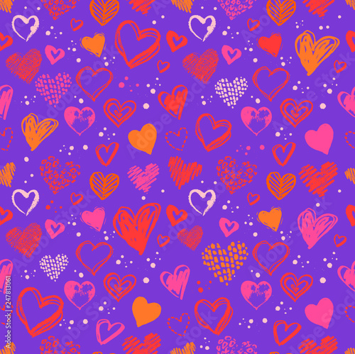 Seamless pattern with Valentine grunge hearts