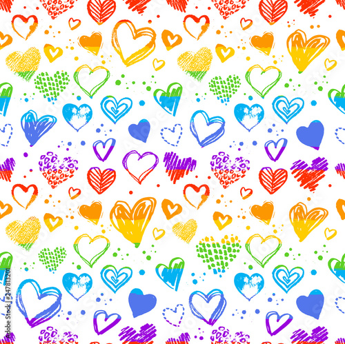 Seamless pattern with Valentine grunge hearts