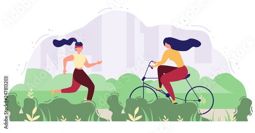 Modern people outdoor activity flat vector
