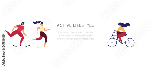 People Active Lifestyle Flat Vector Web Banner