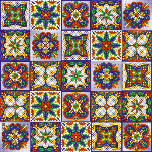 Mexican talavera ceramic tile pattern. Ethnic folk ornament.