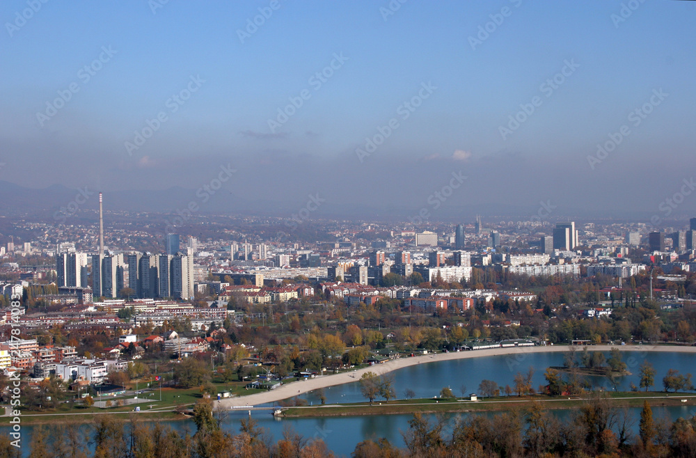 ZAGREB, CROATIA - OCTOBER 14: Aerial view of Zagreb, the capital of Croatia on October 14, 2007 Zagreb, Croatia.