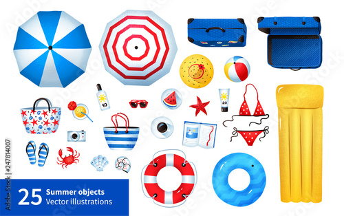 Top view vector summertime illustration set