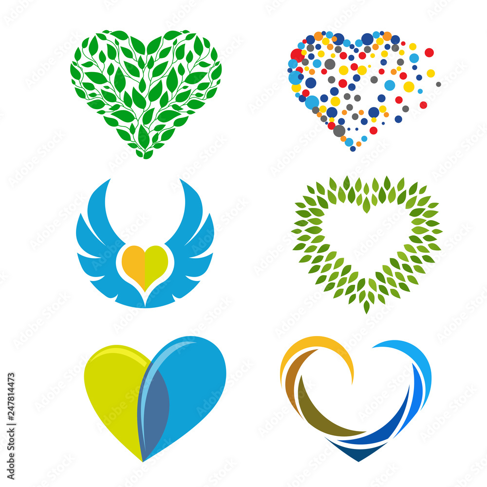 creative shape of heart or love colorful vector logo set 