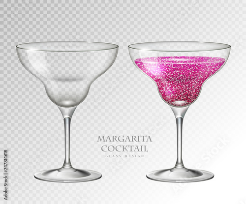 Realistic cocktail margarita vector illustration on transparent background. Full and empty glass