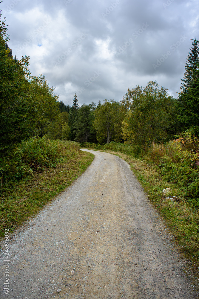 empty country gravel road with mud puddles and bumps empty country gravel road with mud puddles and bumps