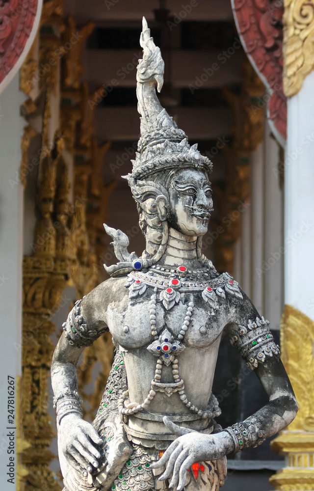 A Kinnara Statue, Wat Chang Kam Phra Wihan, Wiang Kum Kam, Chiang Mai, Thailand
