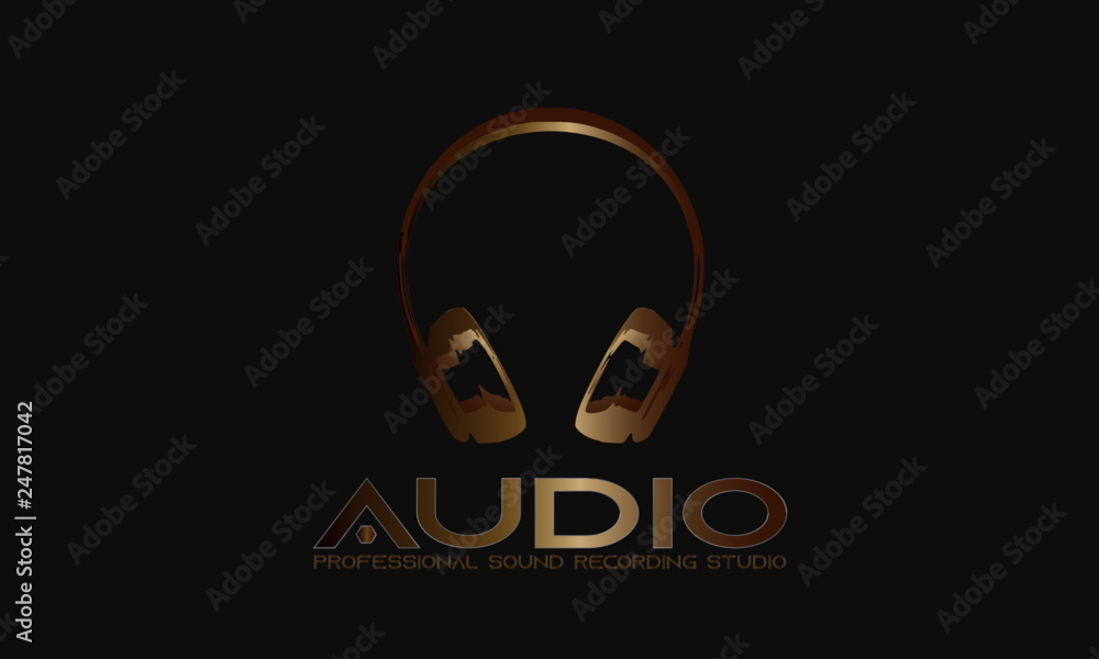 DJ Dance Party, Recording Studio Emblem, Gold Wireless Headphones And Wave