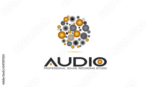 DJ Dance Party Logo, Recording Studio Emblem, Gold And Silver Circles