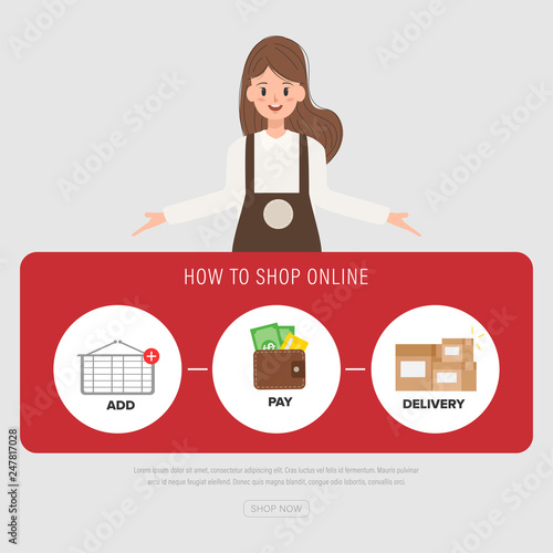 Staff people presenting to how to shopping online website. Add to cart.