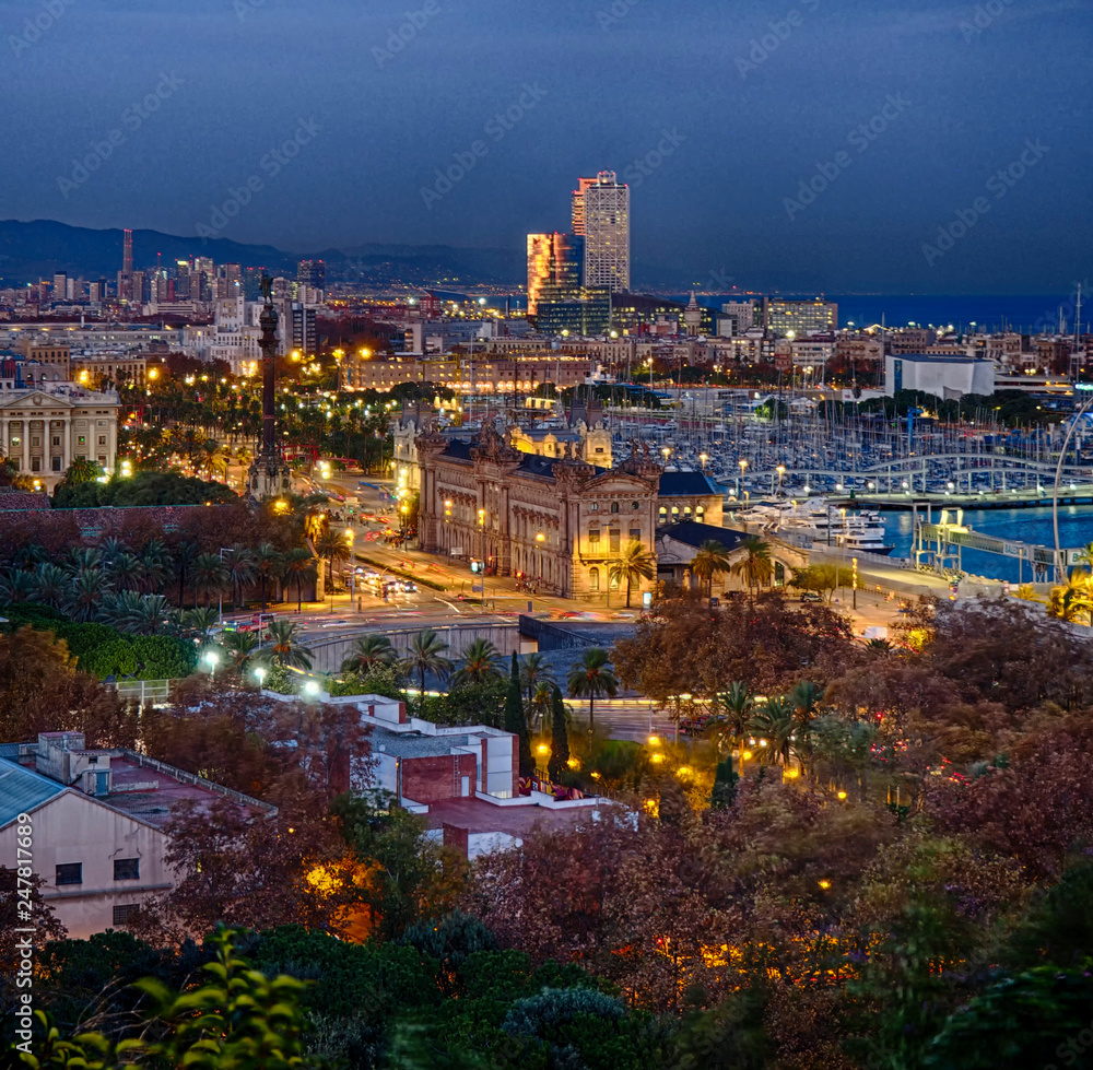 image of the city o Barcelona and its cable car from the oriel of Miramar in montjuic