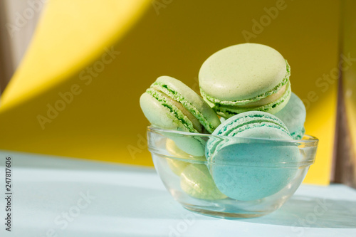 Different types of macaroons at daylight