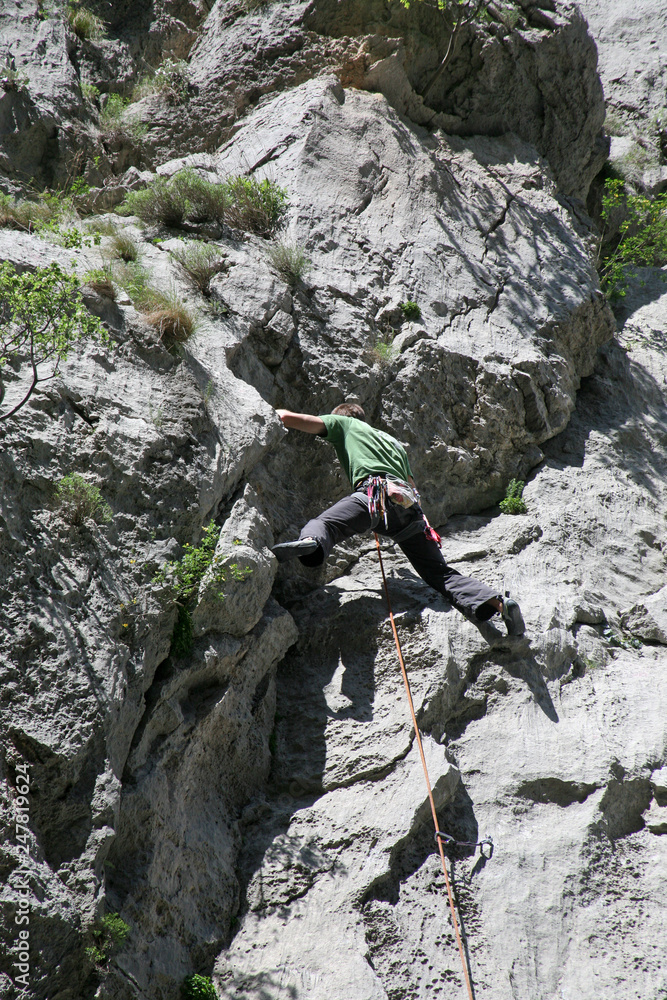 Climbing, rock wall in Paklenica national park Climbing, rock wall in Paklenica national park