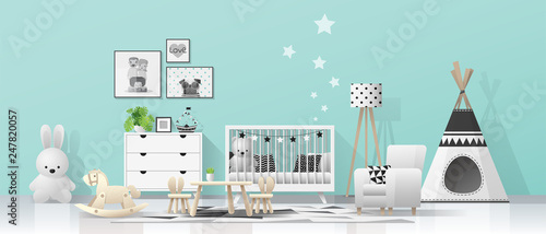 Interior background with modern baby room , vector , illustration
