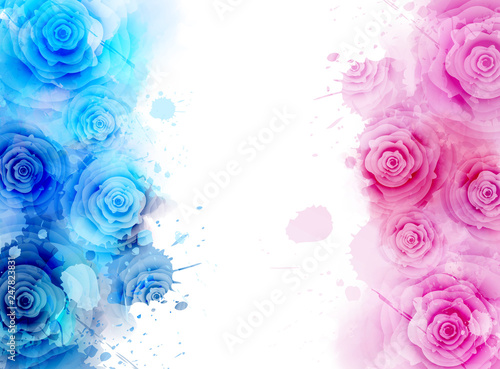 Watercolor background with roses