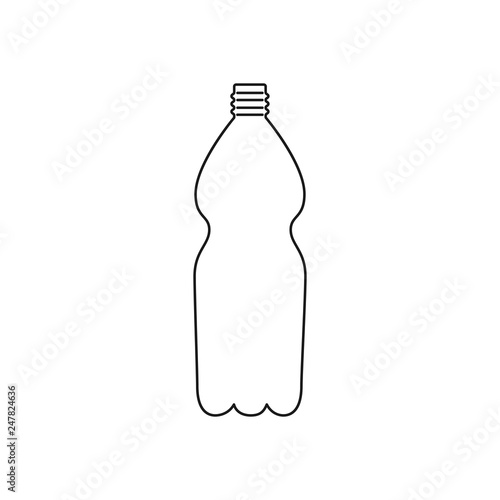 Black isolated outline icon of plastic bottle on white background. Line Icon of plastic bottle.