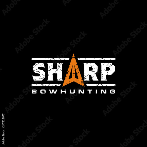 Sharp Rustic lettering typography with Arrowhead Arrow Spear for archer, bow, hunting sport game logo design